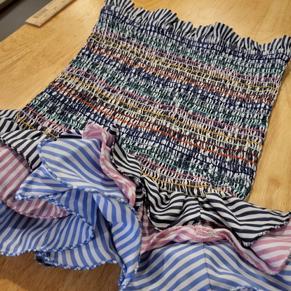 Do+be Sheered Elastic Striped  Tube Top Ruffle Hem Multi-Color - Picture 2 of 5